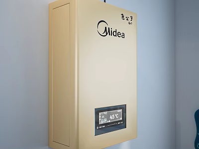 Midea Golden Wall Mounted Water Heater With Digital Display Showing Temperature As Essential Household Appliance 3d model