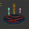 Ornate Display Platform With Circular Base Red Decorative Pillars And Engraved Text