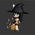 Cartoon Witch Game Character Black Hat White Cat Face Orange Candy Bag Lollipops And Sweets