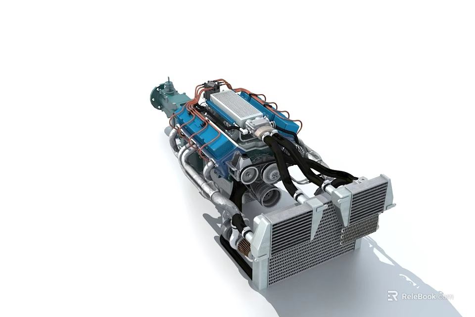Industrial Engine With Metal Pipes Radiator And Mechanical Parts 3d model 