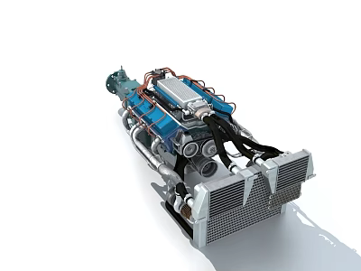 Industrial Engine With Metal Pipes Radiator And Mechanical Parts 3d model
