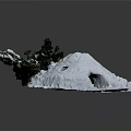 Adorable Cartoon Scene With Snow Covered Small Den And Green Plants