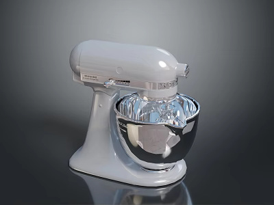 White Stand Kitchen Mixer With Shiny Metal Mixing Bowl And Base 3d model