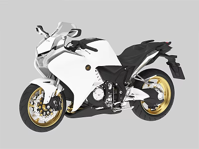 White Modern Sport Motorcycle With Sleek Body Black Seat And Golden Wheels 3d model