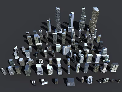 Modern Office Buildings With Various Designs And Different Heights In Urban Skyline 3d model