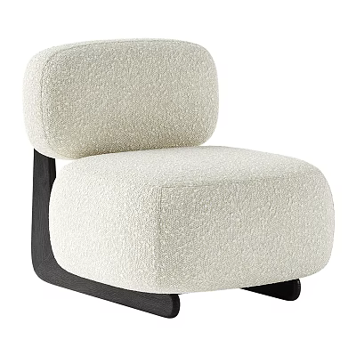 Beige Single Sofa With Plush Fabric Modern Minimalist Design And Black Wooden Legs 3d model