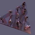 Female Character Standing Among Diverse Pose Zombies On Platform 3d model