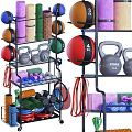 Home Gym Sports Equipment Organized On Storage Rack 3d model