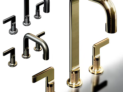 Modern Stylish Faucet Designs With Black And Gold Metal Finishes And Sleek Shapes 3d model