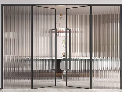 Modern Interior Space With Open Ribbed Glass Partition And Dining Area 3d model