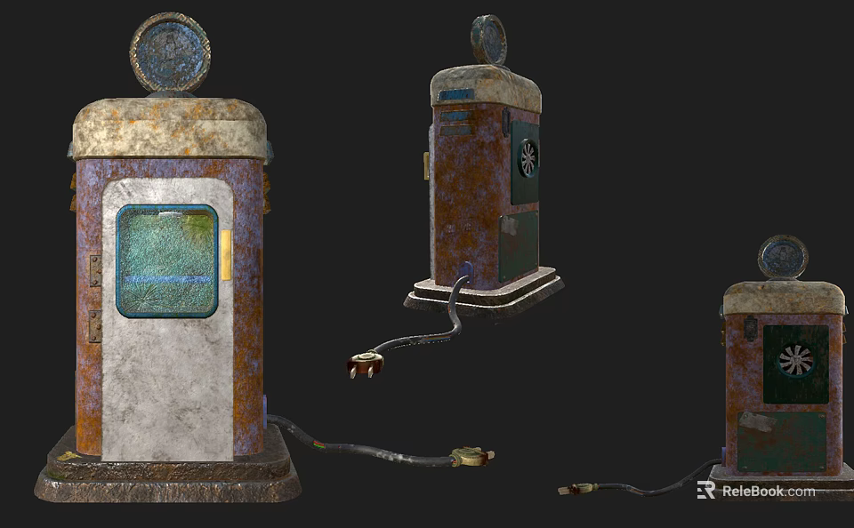 Vintage Rusty Fuel Pumps As Commercial Equipment With Round Gauges And Hoses 3d model 