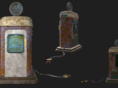 Vintage Rusty Fuel Pumps As Commercial Equipment With Round Gauges And Hoses 3d model