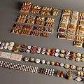Various Types and Shapes of Neatly Arranged Pastries Cookies and Desserts in Trays and Boxes