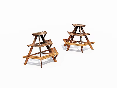 Two Wooden Multi Tiered Flower Stands With Staircase Design For Plants 3d model