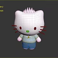 White Cat Shaped Doll with Spiky Hair Black Whiskers Yellow Nose and Blue Outfit