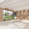 Modern Library Aesthetic Interior With Bookshelves And Large Windows