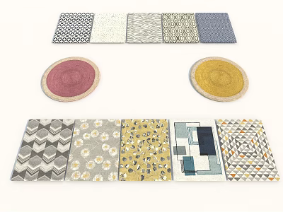 Modern Square Rugs With Diverse Decorative Patterns Including Geometric Floral And Striped Designs 3d model