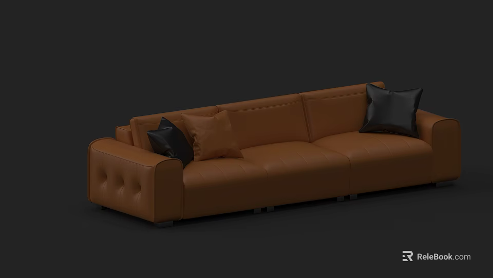 Modern Brown Leather Sectional Sofa With Black And Brown Cushions 3d model