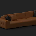Modern Brown Leather Sectional Sofa With Black And Brown Cushions 3d model