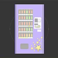 Purple Vending Machine Interior with Yellow Stars Decoration and Assorted Drink Bottles