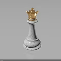Golden Crown Topped White Marble Chess King Piece with Polished Base