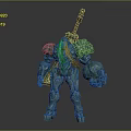 Game Movie Character Mechanical Warrior 3D Model with Armored Body Sword and Orange Glowing Accents