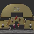 Golden Curved Beidian Building Group Photo Check-in Spot With Steps And People Taking