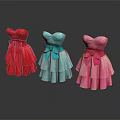 Strapless Layered Dresses With Bow In Red Blue Pink Colors