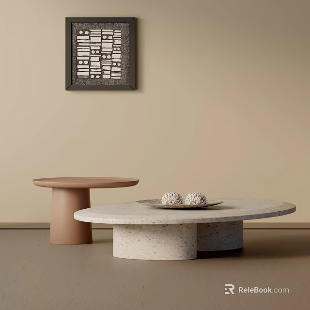 Elegant Modern Sofa Coffee Table Set With Round Terrazzo Tops And Minimalist Design 3d model 