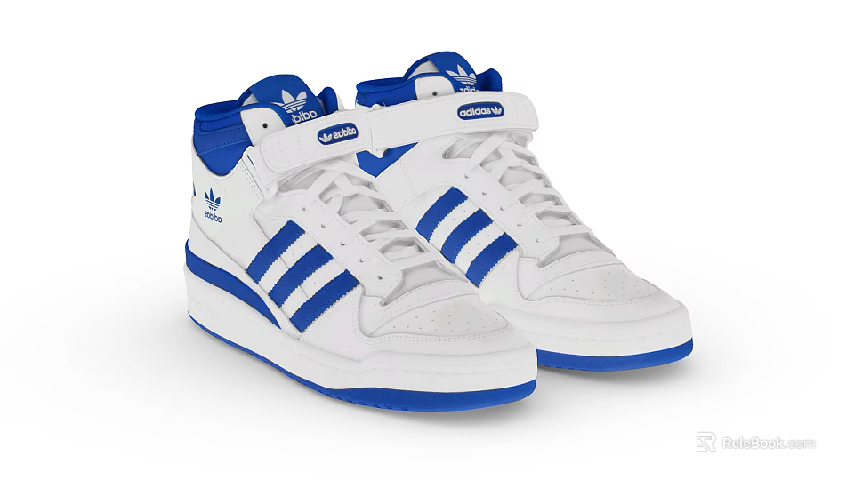 Adidas Classic High Top Shoes With White And Blue Three Stripes Design 3d model 