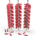 Traditional Red Firecrackers Strings With Three Hanging Chains And Small Pieces 3d model