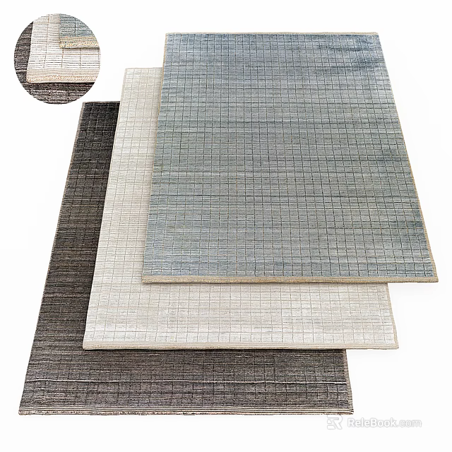 Modern Square Rugs in Gray Beige Dark Brown with Grid Pattern for Home Decor 3d model
