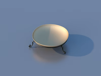 Silver Three Legged Round Tray With Metal Stand On Blue Background 3d model