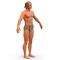 3D Primitive Male Character As Tribal Creature Standing With Shirtless Torso And Simple Cloth