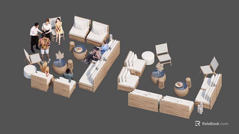 Outdoor Sofa And Coffee Table Set With Modern Elegant Rattan And Wooden Design 3d model 