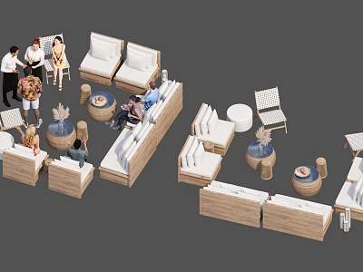 Outdoor Sofa And Coffee Table Set With Modern Elegant Rattan And Wooden Design 3d model