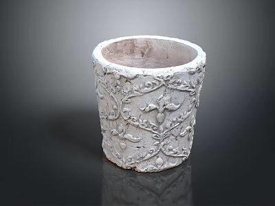 White Ceramic Plant Pot With Carved Vine Design For Indoor Flowers 3d model