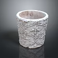 White Ceramic Plant Pot With Carved Vine Design For Indoor Flowers