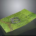 Green Terrain Model With Grass Covered Surface And White E Shaped Structure
