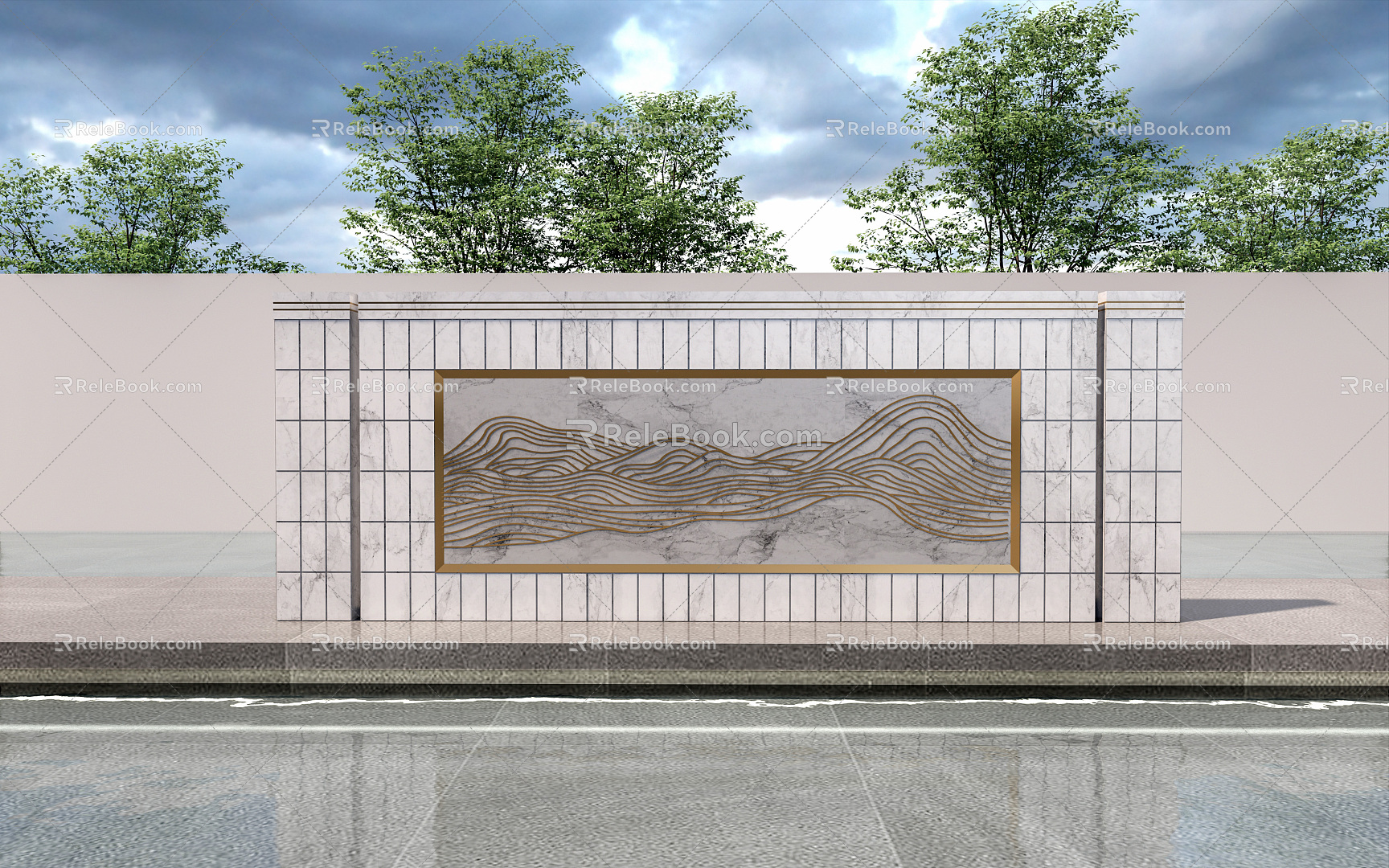 Modern landscape wall Landscape wall Enclosure background wall Photo wall Grid landscape wall model