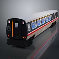 Modern Commuter Train Featuring White Black Red Stripe Exterior And Blue Seats Through Windows