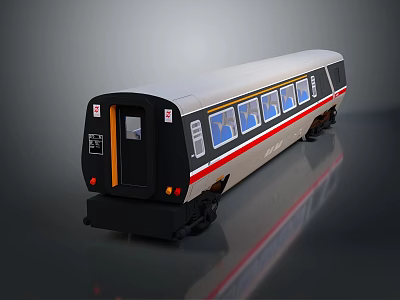 Modern Commuter Train Featuring White Black Red Stripe Exterior And Blue Seats Through Windows 3d model