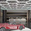Luxury 4S Dealership Modern Lobby With Red Convertible Sports Car And Reception Desk