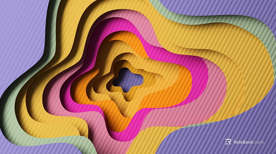 Vibrant 3D Layered Paper Art Wall Decor with Abstract Curved Patterns 3d model 