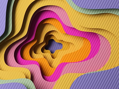 Vibrant 3D Layered Paper Art Wall Decor with Abstract Curved Patterns 3d model