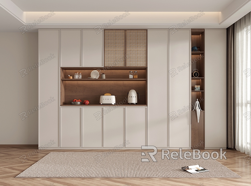 Food side wine cabinet rattan cabinet door model