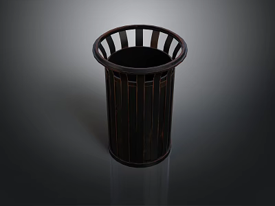 Modern Black Metal Trash Can With Vertical Stripes And Round Top Design 3d model