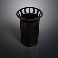 Modern Black Metal Trash Can With Vertical Stripes And Round Top Design