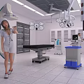 Modern Operating Room Interior With Medical Staff Surgical Table Lights And Equipment