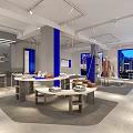 Modern Clothing Store Interior With Round Display Tables Mannequins And City View Windows